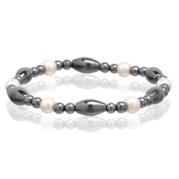 Magnetic Hematite Pearl Bracelet, Beaded Gemstone Stretchable Bracelet - Picture 1 of 1